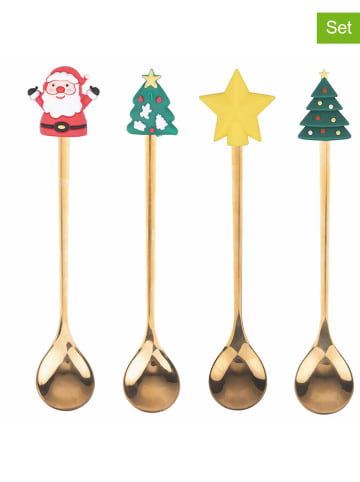 Villa d´Este 4er-Set: Teelöffel "Xmas" in Gold/ Bunt - (H)16,3 cm