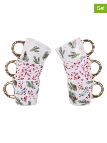 Villa d´Este 6er-Set: Kaffeetassen "Holly" in Rot/ Grün/ Weiß - 90 ml