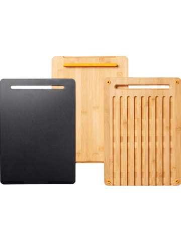 Fiskars 3-delige broodsnijplankset "Functional Form" lichtbruin/zwart