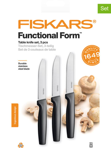 Fiskars 3-delige set: tafelmessen "Functional Form" zwart/zilverkleurig