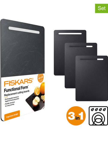 Fiskars 3-delige set: reservesnijplanken "Functional Form" zwart - (B)35 x (H)25 cm