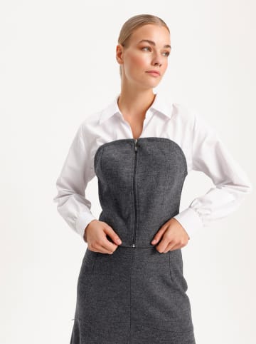 BGN Bluse in Anthrazit/ Weiß