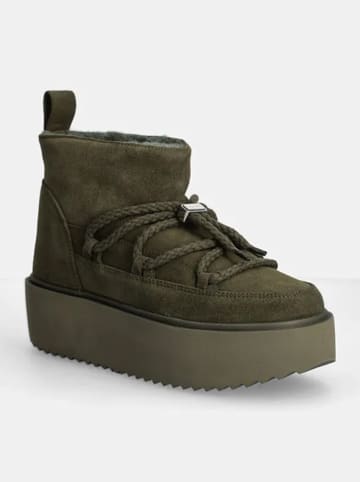 INUIKII Skórzane botki zimowe "Classic Low Platform" w kolorze khaki