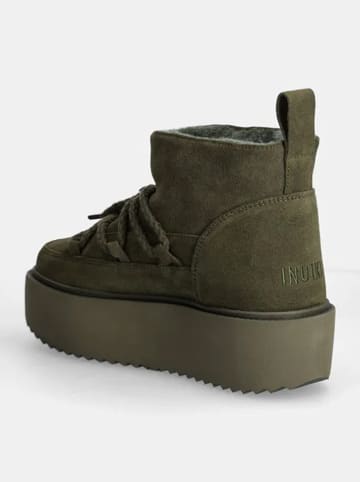 INUIKII Skórzane botki zimowe "Classic Low Platform" w kolorze khaki
