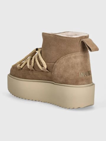INUIKII Skórzane botki zimowe "Classic Low Platform" w kolorze beżowym