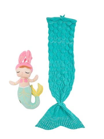 Crochetts 2-delige set: benendeken met pop "Doll Lisa" turquoise