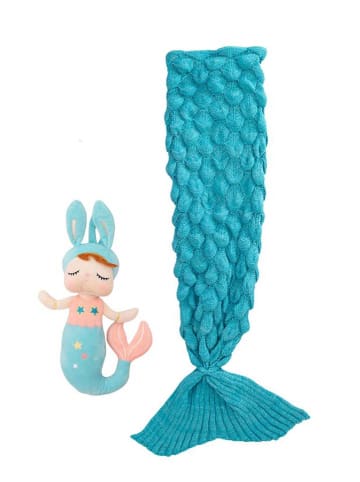 Crochetts 2-delige set: benendeken met pop "Doll Lili" blauw