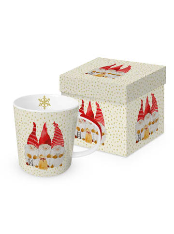 ppd Kubek jumbo "Stars & Snowflakes" w kolorze kremowo-czerwonym - 350 ml