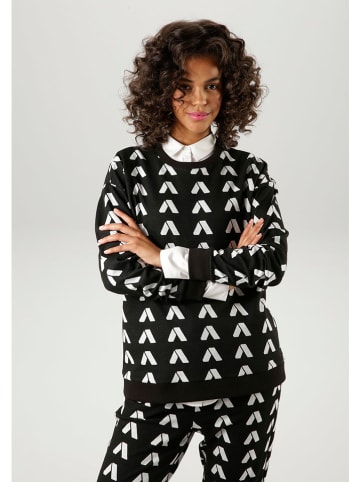 Aniston Sweatshirt zwart/wit