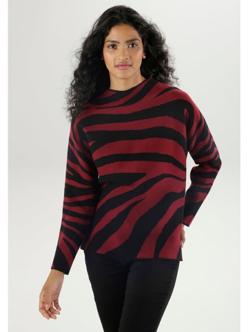 Aniston Pullover in Schwarz/ Bordeaux