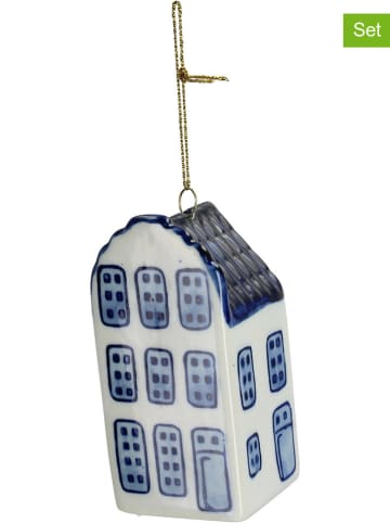 Kersten 2er-Set: Christbaumkugeln ''Canal House'' in Weiß/ Blau - (H)9 cm