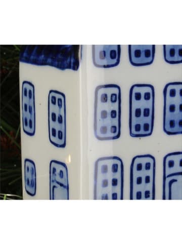 Kersten 2-delige set: kerstballen "Canal House" wit/blauw - (H)9 cm