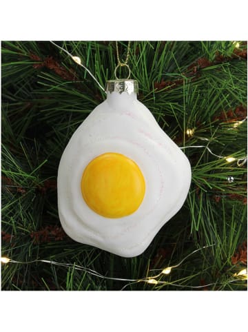Kersten 4-delige set: kerstballen wit/geel - (H)10 cm