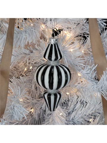 Kersten 2-delige set: kerstballen "Stripe" zwart/wit - (H)15 cm