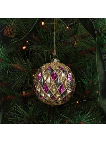 Kersten 2-delige set: kerstballen goudkleurig/paars/cyaan - Ø 8 cm