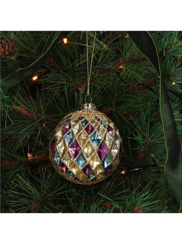 Kersten 2-delige set: kerstballen goudkleurig/paars/cyaan - Ø 8 cm
