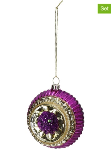 Kersten 2-delige set: kerstballen paars/goudkleurig - (B)9 x (H)9 x (D)6 cm