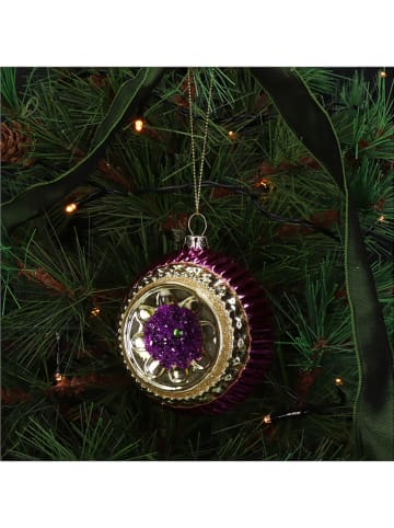 Kersten 2-delige set: kerstballen paars/goudkleurig - (B)9 x (H)9 x (D)6 cm