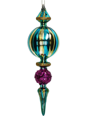 Kersten 2-delige set: kerstballen "Icicle" paars/cyaan/goudkleurig - (H)23 cm