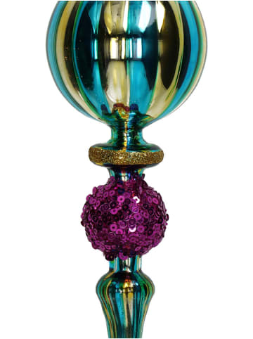 Kersten 2-delige set: kerstballen "Icicle" paars/cyaan/goudkleurig - (H)23 cm