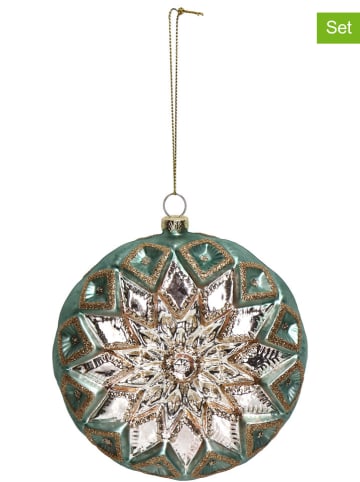 Kersten 2er-Set: Christbaumkugeln in Cyan/ Gold - (B)12 x (H)13 x (T)5 cm