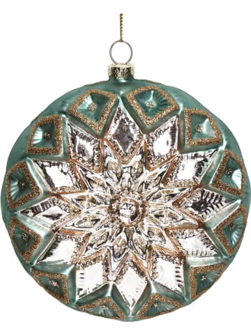 Kersten 2-delige set: kerstballen cyaan/goudkleurig - (B)12 x (H)13 x (D)5 cm