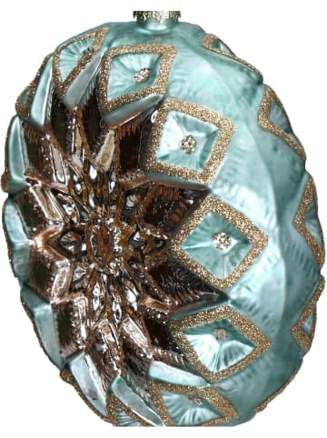 Kersten 2-delige set: kerstballen cyaan/goudkleurig - (B)12 x (H)13 x (D)5 cm
