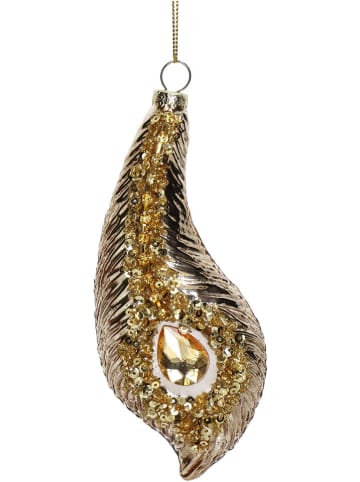 Kersten 2-delige set: kerstballen ''Feather'' goudkleurig - (H)16 cm