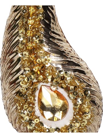 Kersten 2-delige set: kerstballen ''Feather'' goudkleurig - (H)16 cm