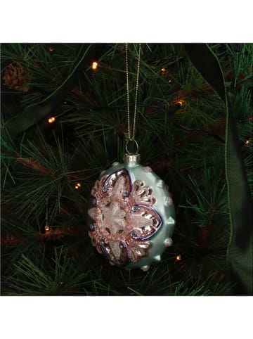 Kersten 2-delige set: kerstballen cyaan/lichtroze - (B)8 x (H)9 x (D)3 cm