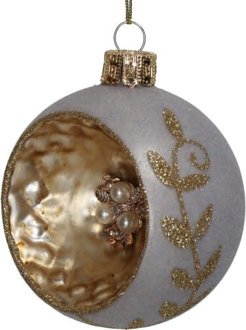 Kersten 2-delige set: kerstballen beige/goudkleurig - Ø 8 cm