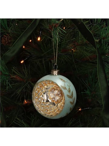 Kersten 2-delige set: kerstballen beige/goudkleurig - Ø 8 cm