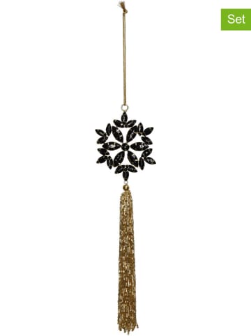 Kersten Zawieszki dekoracyjne (4 szt.) "Flower" w kolorze złoto-czarnym - 24 x 8 cm