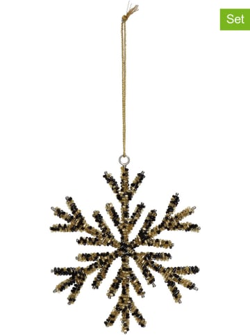 Kersten 4-delige set: decoratieve hangers ''Snowflake'' goudkleurig/zwart - Ø 13 cm
