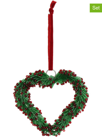 Kersten 4er-Set: Dekoanhänger ''Heart'' in Rot/ Grün - (L)12 x (B)12 cm