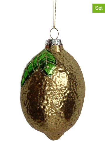 Kersten 2-delige set: kerstballen ''Lemon'' goudkleurig - (H)11 cm
