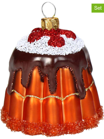 Kersten 2-delige set: kerstballen ''Pudding'' bruin - (H)6,5 cm