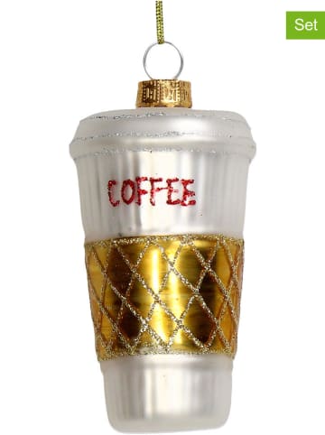 Kersten Bombki (2 szt.) "Coffe To Go" w kolorze biało-złotym - wys. 9,4 cm