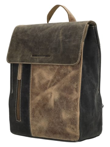 HIDE & STITCHES Leren rugzak beige/zwart/kaki - (B)24 x (H)32 x (D)10 cm