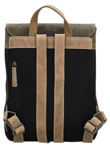 HIDE & STITCHES Leder-Rucksack in Khaki/ Beige - (B)24 x (H)32 x (T)10 cm