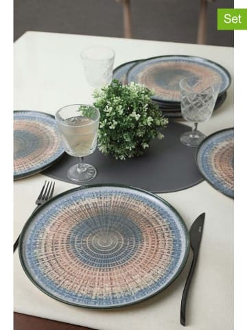 Hermia 6er-Set: Platzteller in Blau/ Braun - Ø 28 cm