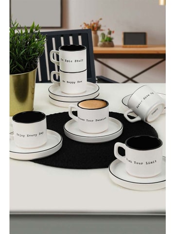 Hermia 6er-Set: Kaffeetassen in Weiß/ Schwarz - 184 ml