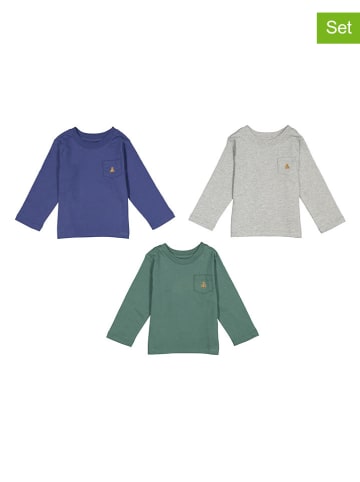 GAP 3-delige set: longsleeves blau/grijs/groen