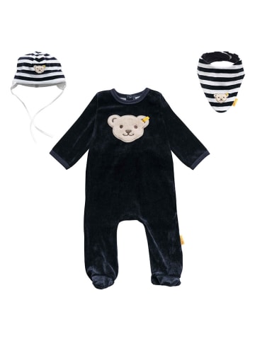 Steiff 3-delige outfit donkerblauw/wit
