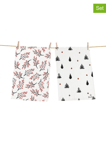 Butter Kings 2-delige set: theedoeken "Black trees" rood/zwart/wit - (L)70 x (B)50 cm
