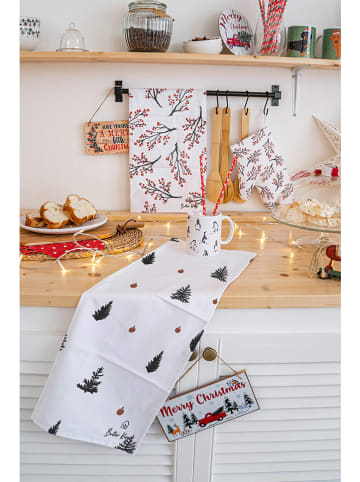 Butter Kings 2-delige set: theedoeken "Black trees" rood/zwart/wit - (L)70 x (B)50 cm