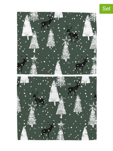 Butter Kings 2er-Set: Tischsets "Deer in the forest" in Grün/ Schwarz - (L)35 x (B)45 cm