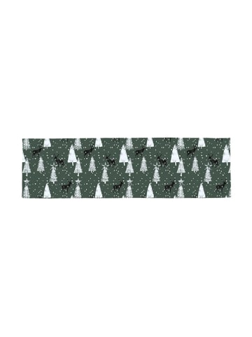 Butter Kings Tischläufer "Deer in the forest" in Grün/ Schwarz/ Weiß - (L)140 x (B)40 cm