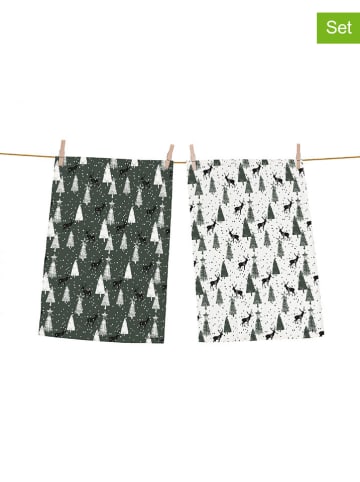 Butter Kings 2er-Set: Geschirrtücher "Deers in the forest" in Grün - (L)70 x (B)50 cm