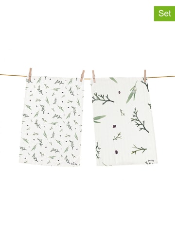 Butter Kings 2-delige set: theedoeken "Delicate green" groen/wit - (L)70 x (B)50 cm